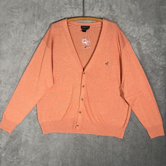 NWT J Peterman Company Cardigan Mens XXL Sweater Peach Linen Cotton Blend V Neck